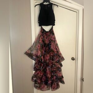 Chic Black and Pink Floral Prom Dress